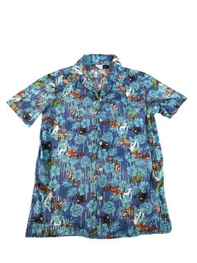 Marvel Hawaiian Shirt Mens Small Blue Avengers Button Up Tropical Comic
